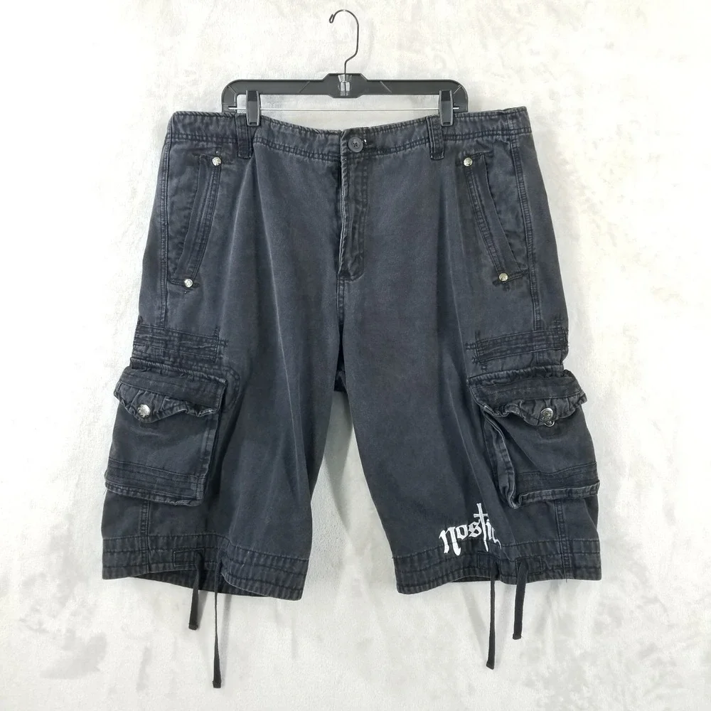 Vintage Nostic Cargo Shorts Men 40/41 Black Baggy‎ Cotton Hip Hop Street Skater